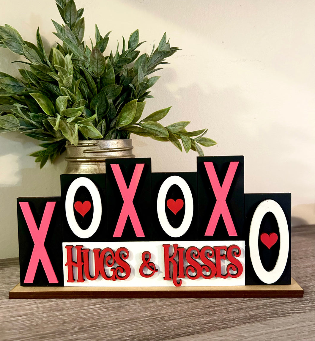 XOXO Hugs & Kisses Valentine Block Sign