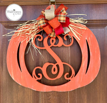 Load image into Gallery viewer, Fall Monogram Pumpkin Door Hanger- Door Decoration
