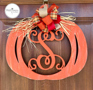 Fall Monogram Pumpkin Door Hanger- Door Decoration