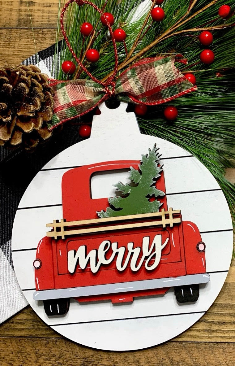 Merry Red Truck Christmas Ornament/Small Wall Hanger - 6 inch