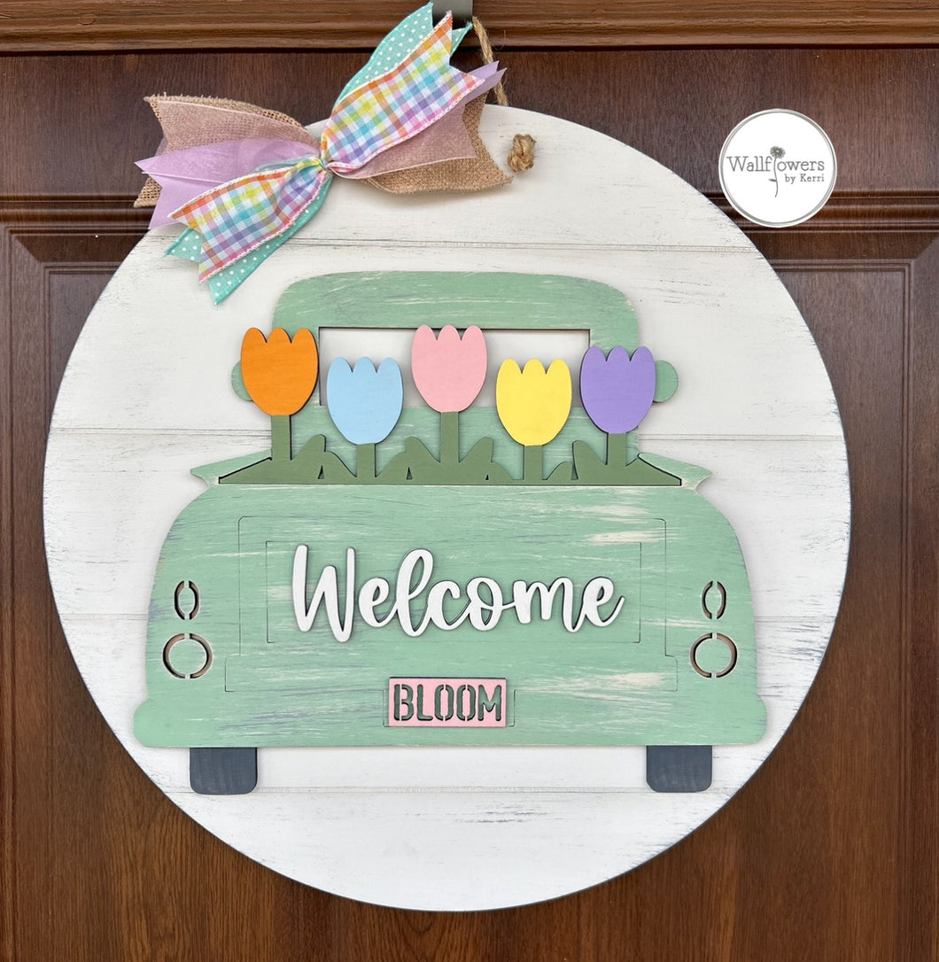 Spring Tulip Truck Sign - Welcome Door Decor