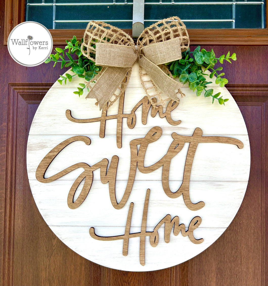 Home Sweet Home - Cream with Natural wood Home Sign