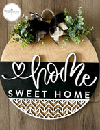 Home Sweet Home Heart Sign - Black and White Home Sign
