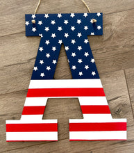 Load image into Gallery viewer, American Flag Door Hanger - Patriotic Decor - Personalized Initial Decor- American Decor
