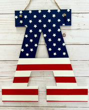 Load image into Gallery viewer, American Flag Door Hanger - Patriotic Decor - Personalized Initial Decor- American Decor
