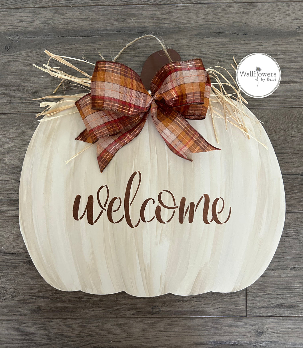 Fall Welcome Pumpkin Door Hanger- Door Decoration -  Teal Pumpkin