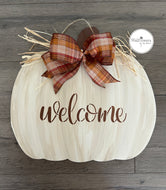 Fall Welcome Pumpkin Door Hanger- Door Decoration -  Teal Pumpkin