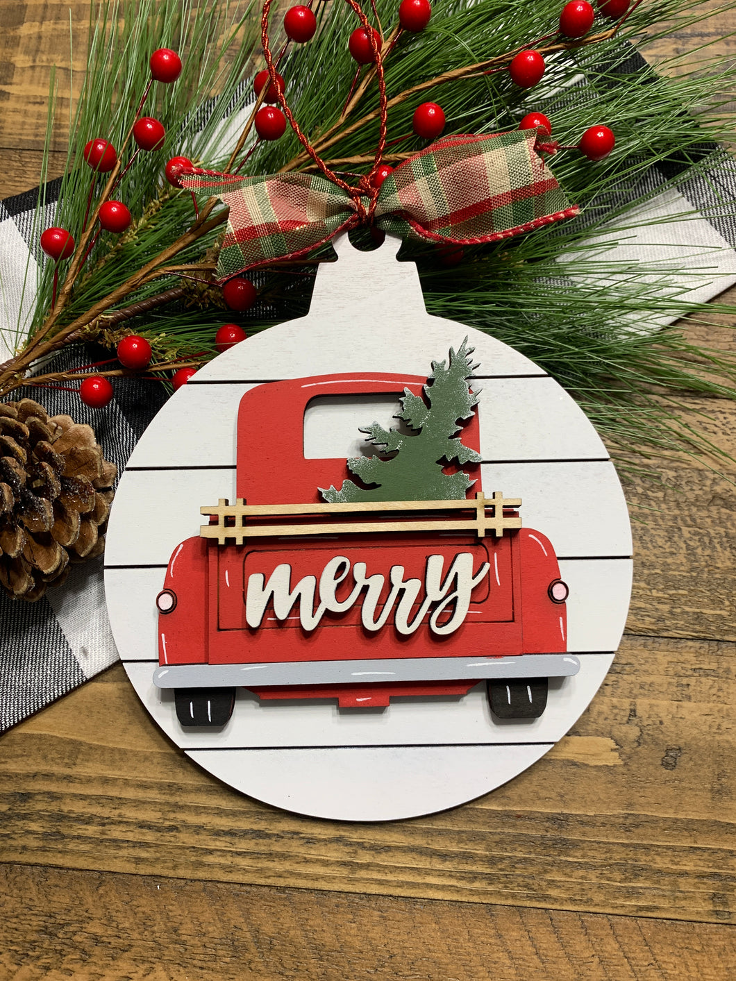 Merry Red Truck Christmas Ornament  - 6 inch