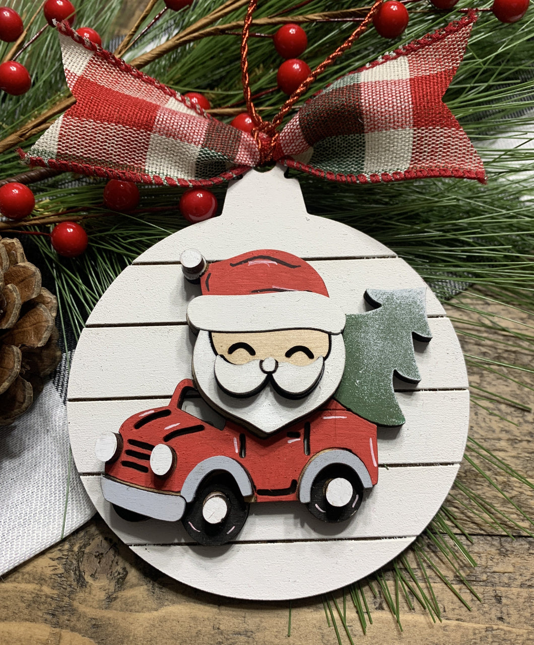 Santa in a Red Car, Christmas Ornament