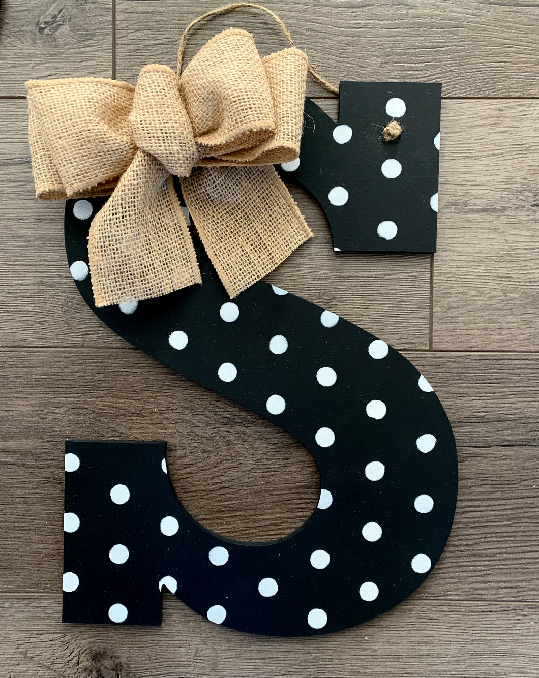 Black and white Polka Dot Door Hanger- Initial Wall Decor