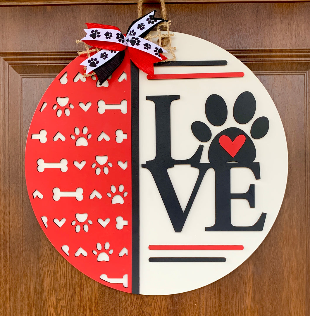 Paw Print Love Door Sign- Porch Decor- Puppy Love