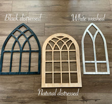 Load image into Gallery viewer, Cathedral Whitewashed Arch Decor - Wooden Window Arch
