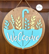 Umbrella Welcome Sign - Spring Door Hanger