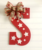 Red Large Star Door Hanger - Personalized Initial Decor- American Decor