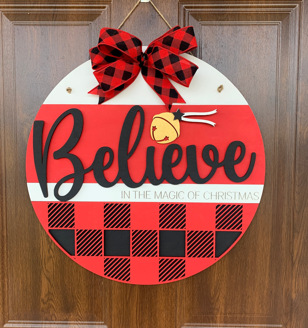 Believe in the Magic of Christmas door hanger, Christmas Porch Sign