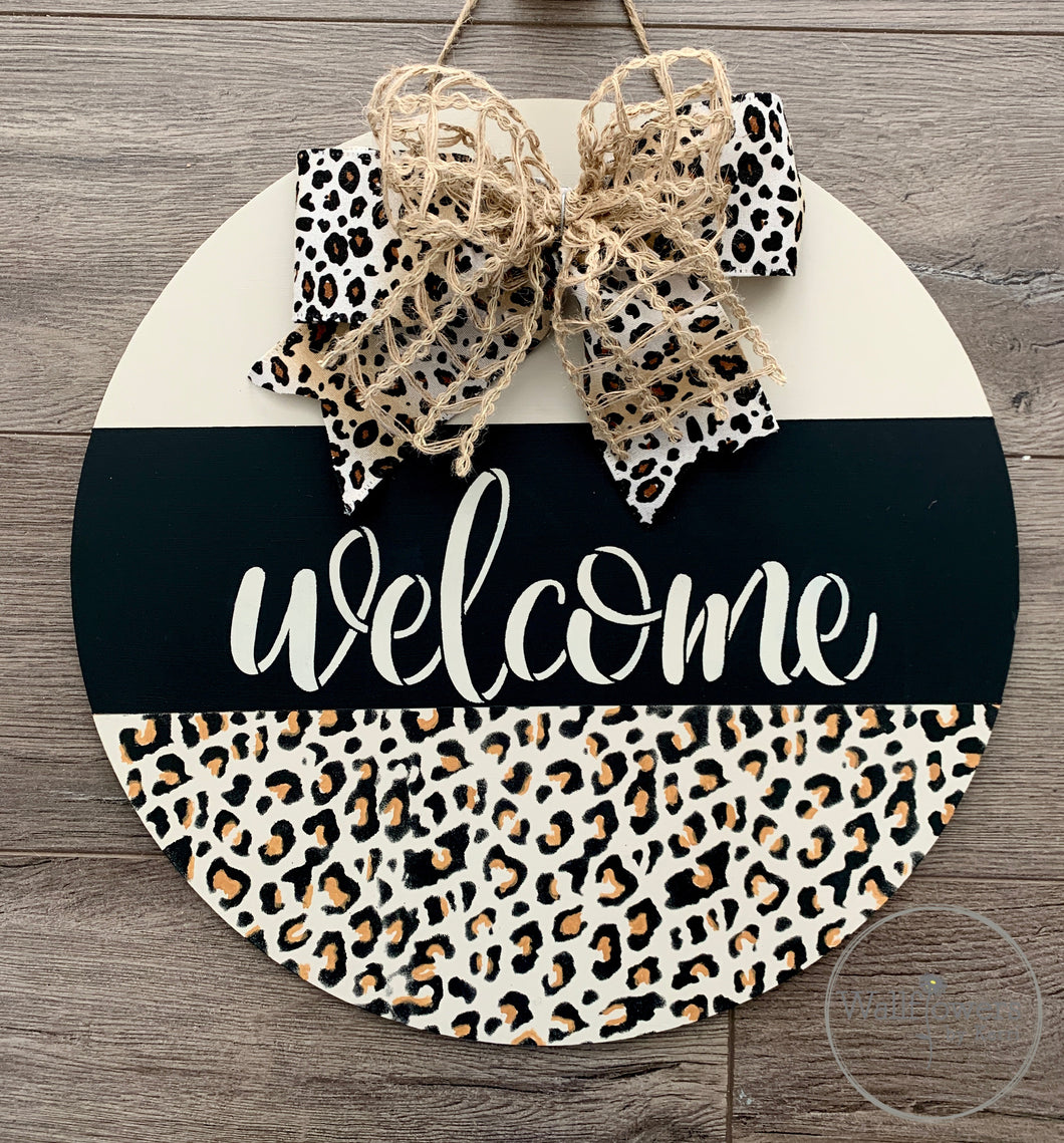 Welcome Door Hanger, Porch Sign, Animal Print