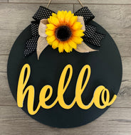 Hello Sunflower Door Sign, Home Decor Porch Sign