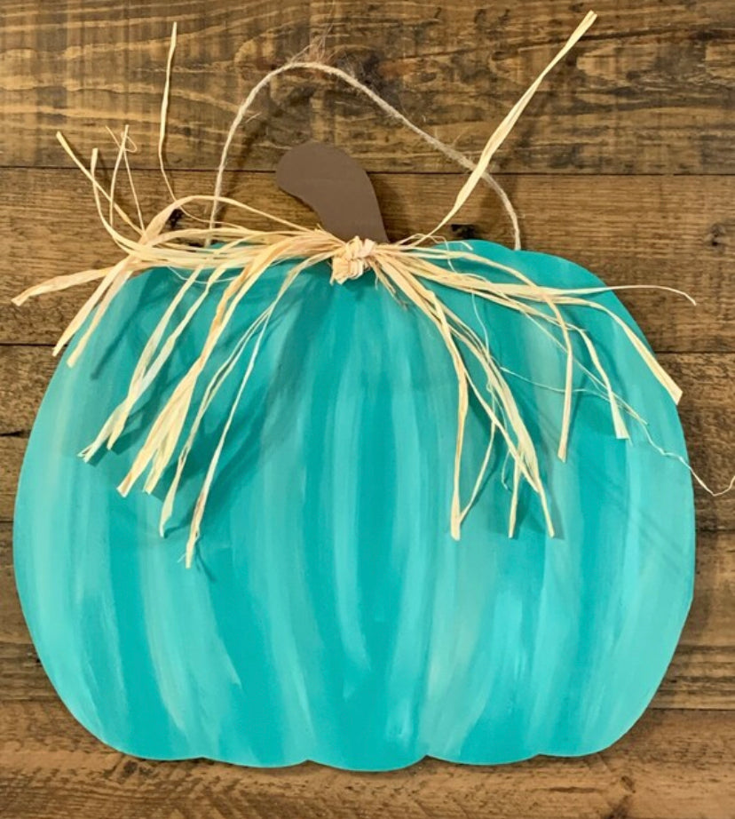 Fall Pumpkin Door Hanger- Door Decoration -  Teal Pumpkin