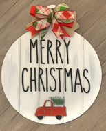 Merry Christmas Door Decoration - Door Hanger - Front Door Christmas Decor - Red Christmas Truck